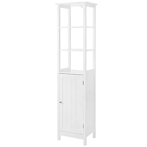 VASAGLE Floor Cabinet, Multifunctional Bathroom Storage Cabinet with 3-Tier Shelf, Free-Standing Linen Tower, Wooden Cupboard, White UBBC63WT