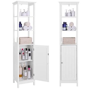 VASAGLE Floor Cabinet, Multifunctional Bathroom Storage Cabinet with 3-Tier Shelf, Free-Standing Linen Tower, Wooden Cupboard, White UBBC63WT