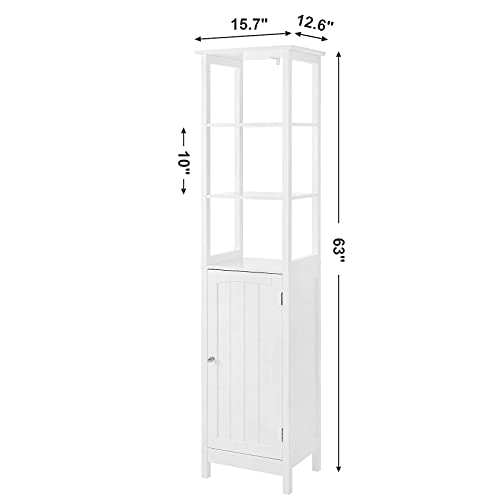 VASAGLE Floor Cabinet, Multifunctional Bathroom Storage Cabinet with 3-Tier Shelf, Free-Standing Linen Tower, Wooden Cupboard, White UBBC63WT