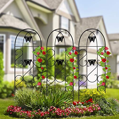 AMAGABELI GARDEN & HOME Garden Trellis 60"x 18" Rustproof Black Iron Butterfly Potted Vegetables Flowers Patio Metal Lattices Grid Panels