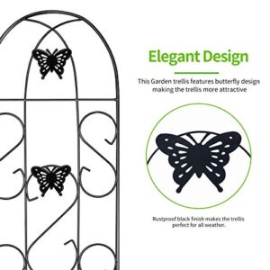 AMAGABELI GARDEN & HOME Garden Trellis 60"x 18" Rustproof Black Iron Butterfly Potted Vegetables Flowers Patio Metal Lattices Grid Panels