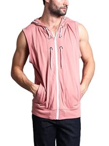 victorious men's lightweight athletic casual sleeveless eyelet drawstring zipper hoodie sl888 -dirty pink - 5x-large - i8d