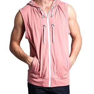 Victorious Men's Lightweight Athletic Casual Sleeveless Eyelet Drawstring Zipper Hoodie SL888 -Dirty Pink - 5X-Large - I8D