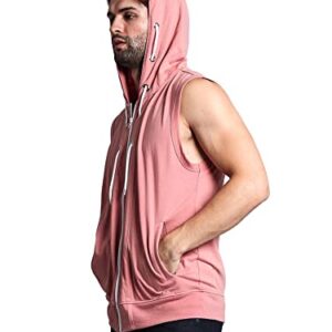 Victorious Men's Lightweight Athletic Casual Sleeveless Eyelet Drawstring Zipper Hoodie SL888 -Dirty Pink - 5X-Large - I8D