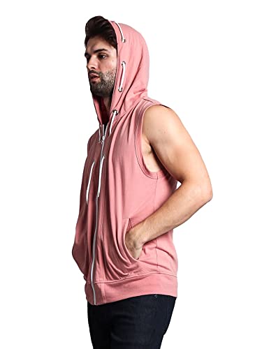 Victorious Men's Lightweight Athletic Casual Sleeveless Eyelet Drawstring Zipper Hoodie SL888 -Dirty Pink - 5X-Large - I8D