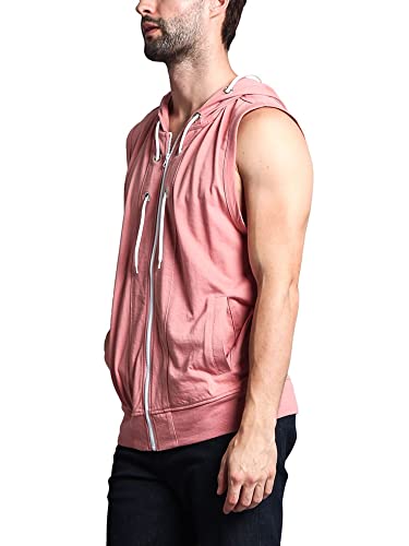 Victorious Men's Lightweight Athletic Casual Sleeveless Eyelet Drawstring Zipper Hoodie SL888 -Dirty Pink - 5X-Large - I8D