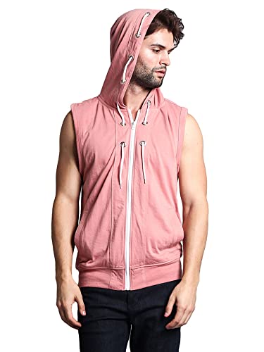 Victorious Men's Lightweight Athletic Casual Sleeveless Eyelet Drawstring Zipper Hoodie SL888 -Dirty Pink - 5X-Large - I8D