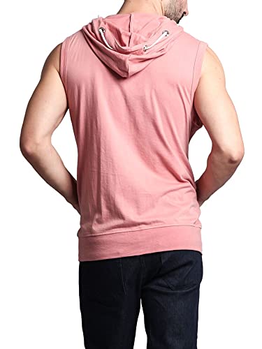 Victorious Men's Lightweight Athletic Casual Sleeveless Eyelet Drawstring Zipper Hoodie SL888 -Dirty Pink - 5X-Large - I8D