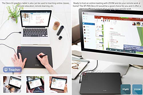 XPPen Deco 03 Wireless 2.4G Digital Graphics Drawing Tablet Drawing Pen Tablet with Battery-Free Passive Stylus and 6 Shortcut Keys (8192 Levels Pressure) 10x6 Inches