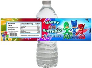 10 blue and red birthday party custom water bottle labels party favors any age inspired by pj mask