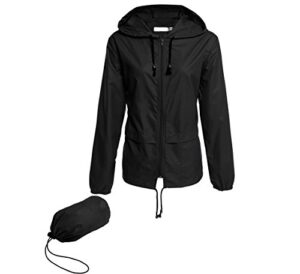 hount women's lightweight hooded waterproof packable active casual rain jackets (m, black)