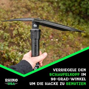 RHINO USA Folding Survival Shovel w/Pick - Heavy Duty Carbon Steel Military Style Entrenching Tool for Off Road, Camping, Gardening, Beach, Digging Dirt, Sand, Mud & Snow.