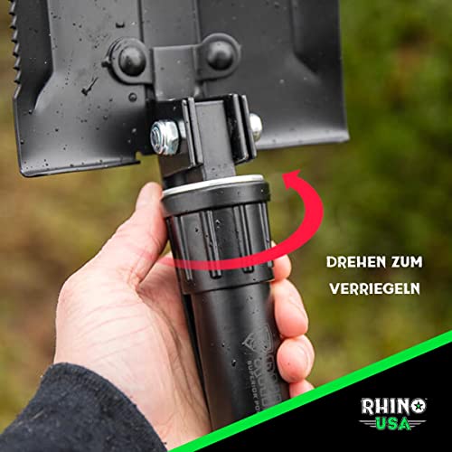 RHINO USA Folding Survival Shovel w/Pick - Heavy Duty Carbon Steel Military Style Entrenching Tool for Off Road, Camping, Gardening, Beach, Digging Dirt, Sand, Mud & Snow.