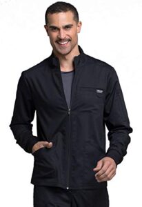 cherokee men warm up scrub jacket with zip front ww320, l, black