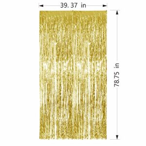 3 Pack Foil Curtains Metallic Foil Fringe Curtain for Birthday Party Photo Backdrop Wedding Event Decor (Gold)