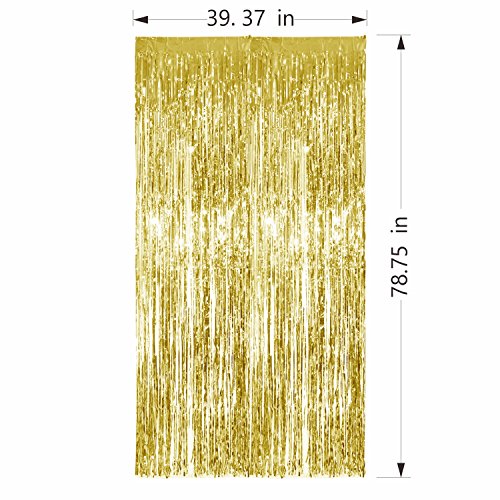 3 Pack Foil Curtains Metallic Foil Fringe Curtain for Birthday Party Photo Backdrop Wedding Event Decor (Gold)