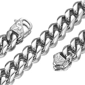 necklace for men cuban link chain polishing silver stainless steel curb link chain necklace men's neck jewelry,16-40" (22” length, 12mm width)