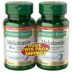 nature's bounty melatonin, promotes relaxation and sleep health, 10mg, capsules, 60 ct (2 pack)