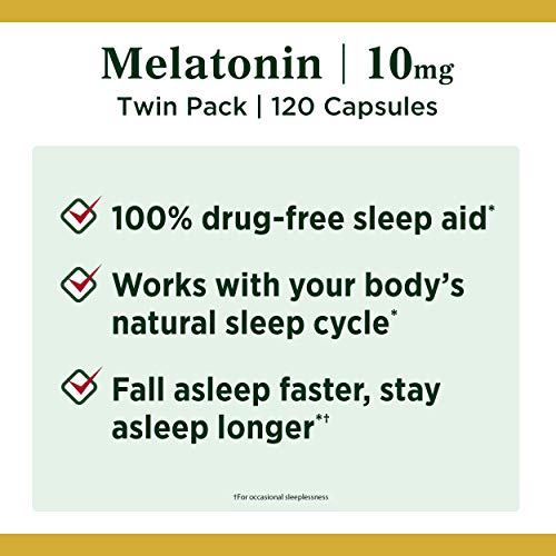 Nature's Bounty Melatonin, Promotes Relaxation and Sleep Health, 10mg, Capsules, 60 Ct (2 Pack)