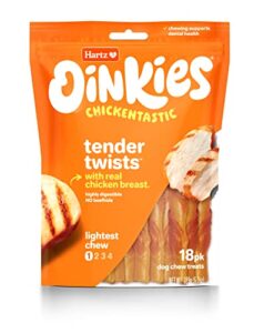 hartz oinkies rawhide-free tender treats wrapped with chicken dog treats chews, 18 count, highly digestible, no artificial flavors, perfect for smaller and senior dogs
