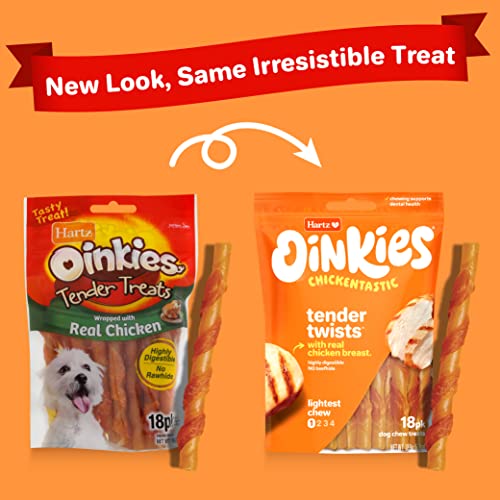 Hartz Oinkies Rawhide-Free Tender Treats Wrapped with Chicken Dog Treats Chews, 18 Count, Highly Digestible, No Artificial Flavors, Perfect for Smaller and Senior Dogs