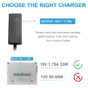 Laptop Charger for Asus Vivobook e200 e202 e202s e202sa e205sa e200h e200ha f205ta eeebook x205 x205t x205ta chromebook c201 c201pc c201pa 201pa 33w 19v 1.75a