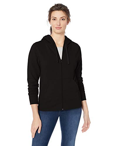 Amazon Essentials Women's French Terry Fleece Full-Zip Hoodie (Available in Plus Size), Black, Large