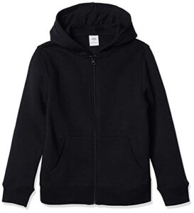amazon essentials boys' fleece zip-up hoodie sweatshirt, black, x-small
