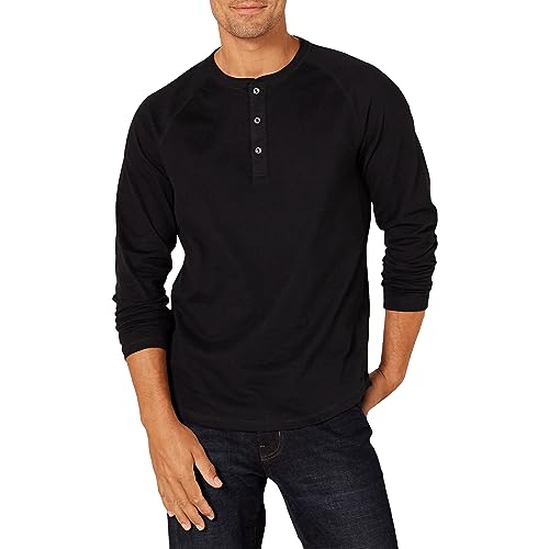 Amazon Essentials Men's Slim-Fit Long-Sleeve Henley Shirt, Black, X-Large