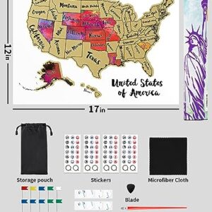 JARLINK Scratch Off USA Map Poster, 12x17 inches United States Map with Unique Accessories Set, Personalized Travel Poster, Gift for Travelers