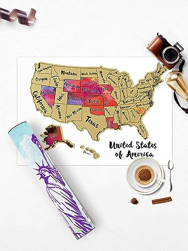 JARLINK Scratch Off USA Map Poster, 12x17 inches United States Map with Unique Accessories Set, Personalized Travel Poster, Gift for Travelers