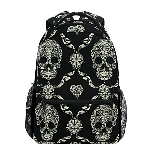 ZZKKO Sugar Skull Day of the Dead Boys Girls School Computer Backpacks Book Bag Travel Hiking Camping Daypack