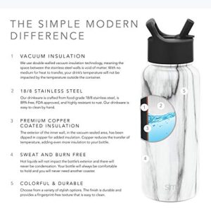 Simple Modern Water Bottle with Straw Lid Vacuum Insulated Stainless Steel Metal Thermos Bottles | Reusable Leak Proof BPA-Free Flask for Gym, Travel, Sports | Summit Collection | 32oz, Carrara Marble