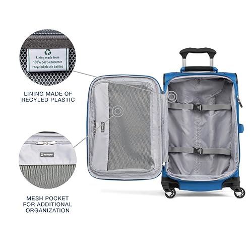 Travelpro Maxlite 5 Softside Expandable Luggage with 4 Spinner Wheels, Lightweight Suitcase, Men and Women, Azure Blue, Carry-On 21-Inch