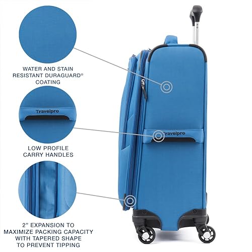 Travelpro Maxlite 5 Softside Expandable Luggage with 4 Spinner Wheels, Lightweight Suitcase, Men and Women, Azure Blue, Carry-On 21-Inch