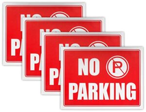 ram-pro no parking sign - 9" high x 12" wide red on white reflective plastic signs for driveway, personal parking space (pack of 4)