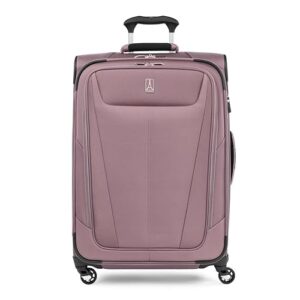 travelpro maxlite 5 softside expandable luggage with 4 spinner wheels, lightweight suitcase, men and women, dusty rose pink, checked-medium 25-inch