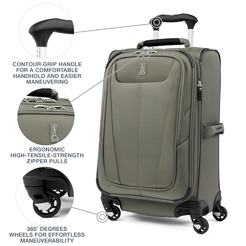 Travelpro Maxlite 5 Softside Expandable Luggage with 4 Spinner Wheels, Lightweight Suitcase, Men and Women, Slate Green, Carry-On 21-Inch