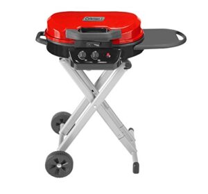 coleman roadtrip 225 portable stand-up propane grill, gas grill with instastart push-button ignition, folding legs & wheels, grease tray, side table, & 11,000 btus of power; 225 sq. in. cooking area