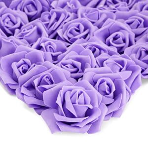100 pack purple artificial flowers, bulk stemless fake foam roses for wedding, decorations, bouquets (3 in)