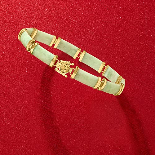 Ross-Simons Jade Good Fortune Bracelet in 18kt Gold Over Sterling. 7.5 inches