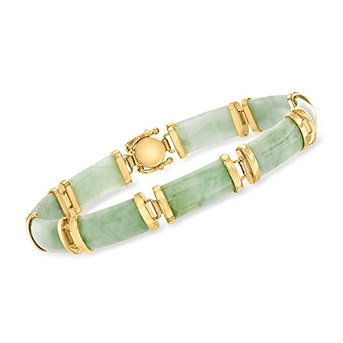 Ross-Simons Jade Good Fortune Bracelet in 18kt Gold Over Sterling. 7.5 inches