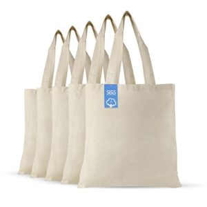 simply green solutions reusable cotton cloth grocery craft bag, 15 x 16 reusable tote with handle, pack of 5, natural