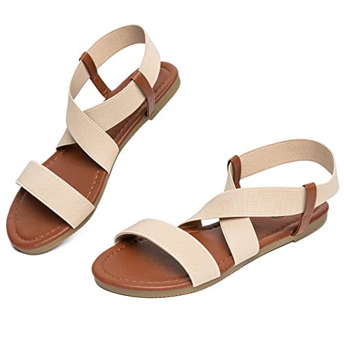 Rekayla Flat Elastic Sandals for Women Beige 07