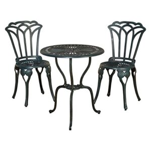 target marketing systems jade modern aluminum round outdoor patio table and chair bistro, 3 piece set, antique green