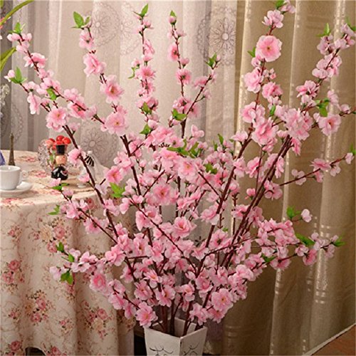 5Pcs Spring Peach Blossom Cherry Plum Bouquet Branch Silk Flower,Artificial Flowers Fake Flower for Wedding Home Office Party Hotel Yard Decoration