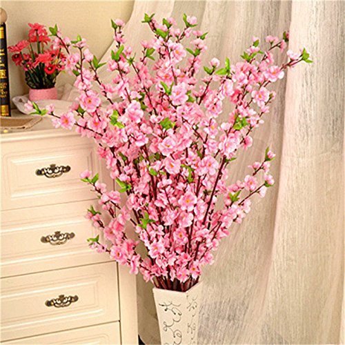 5Pcs Spring Peach Blossom Cherry Plum Bouquet Branch Silk Flower,Artificial Flowers Fake Flower for Wedding Home Office Party Hotel Yard Decoration