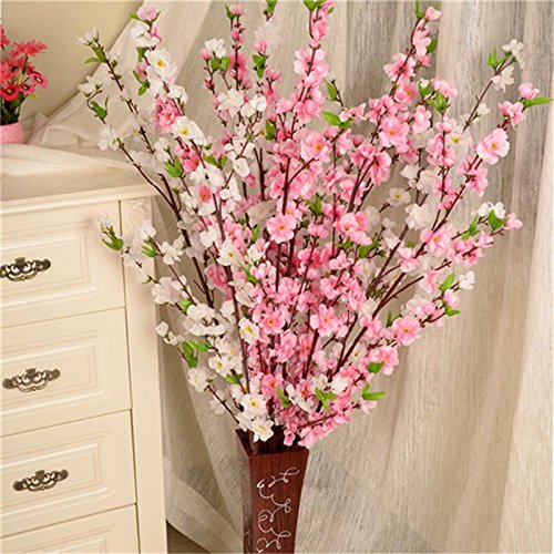 5Pcs Spring Peach Blossom Cherry Plum Bouquet Branch Silk Flower,Artificial Flowers Fake Flower for Wedding Home Office Party Hotel Yard Decoration