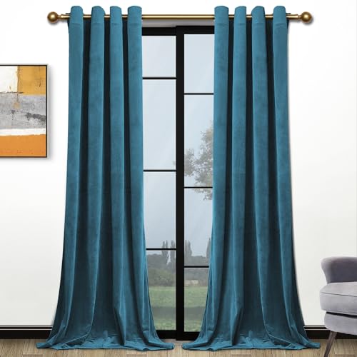 Velvet Curtains for Living Room - Soft Luxury Thermal Insulated Curtains, Grommet Curtains, Set of 2 Panels (W50 x L84 Aqua Mist)