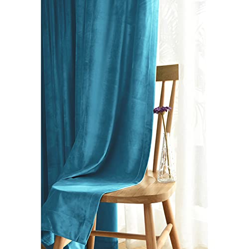 Velvet Curtains for Living Room - Soft Luxury Thermal Insulated Curtains, Grommet Curtains, Set of 2 Panels (W50 x L84 Aqua Mist)